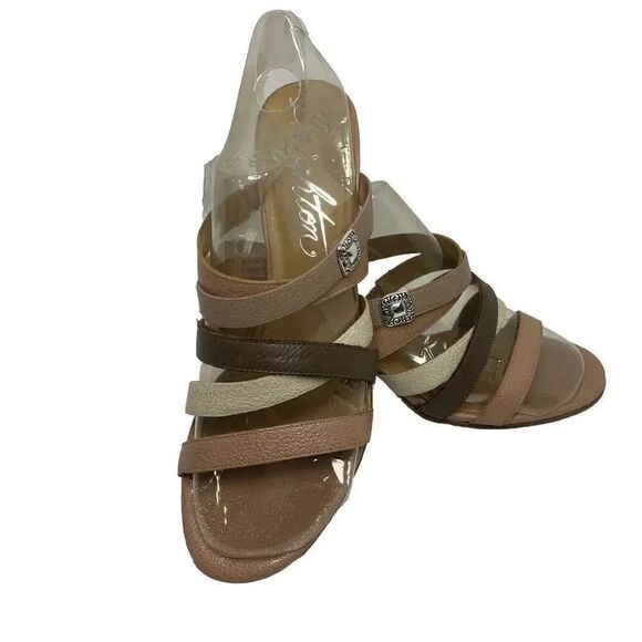 Brighton Rebel Sandals Size 10M Strappy Heels Neutral Brown Tan Leather Cabana - Picture 2 of 12